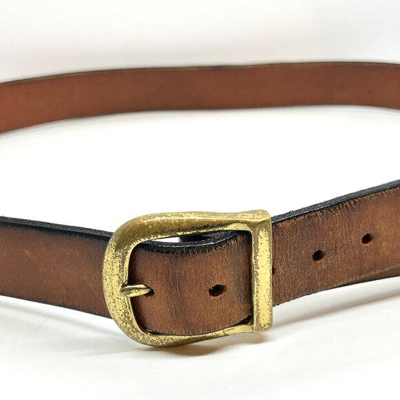 VINTAGE BROWN LEATHER Belt Solid Brass Buckle Made Distressed Patina Boho - Picture 4 of 15